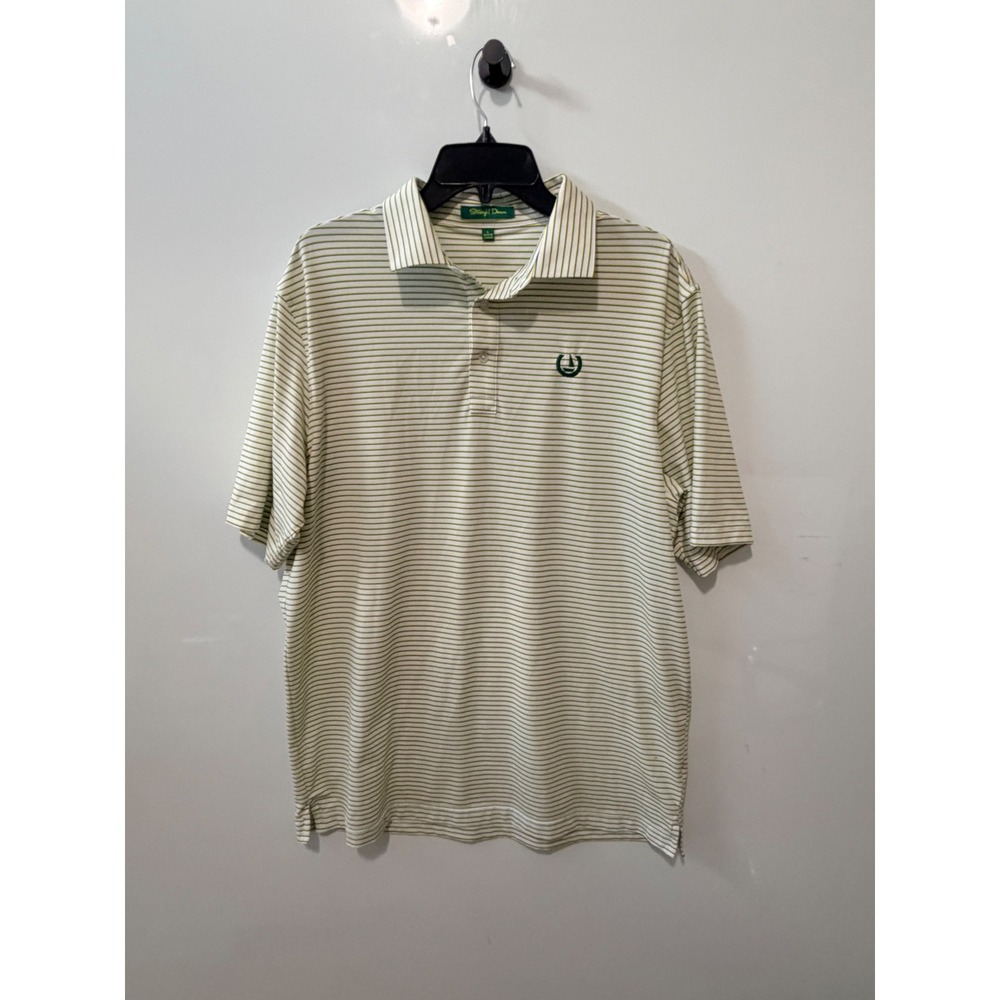 Straight Down Mens Large Golf Polo Shirt Striped Green White Yellow Performance